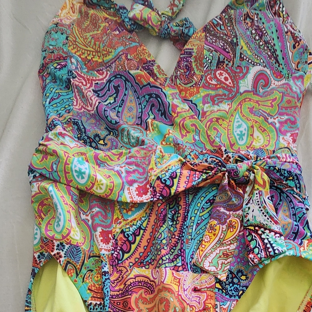 Blue Rod Beattie Colorful Beautiful Paisley One Piece Swimsuit 8 NwT - Picture 4 of 4